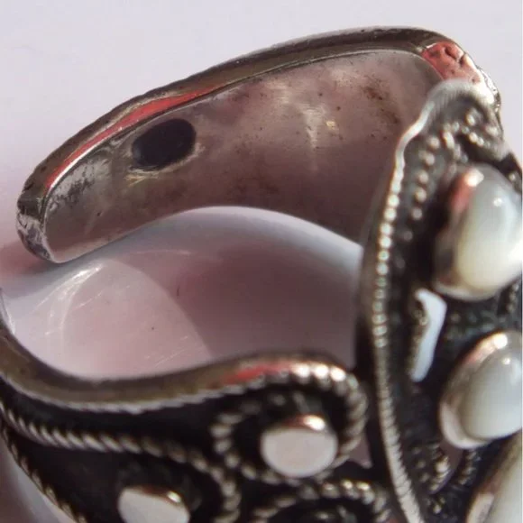 Sterling Silver Moonstone Cluster Statement Ring, Size 7, Unique Split Band - Picture 8 of 9